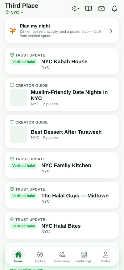 Suhbah home feed screen